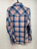 New Women’s Cumberland Pink Blue Plaid Long Sleeve Pearl Snap 1XL Plus GG-39