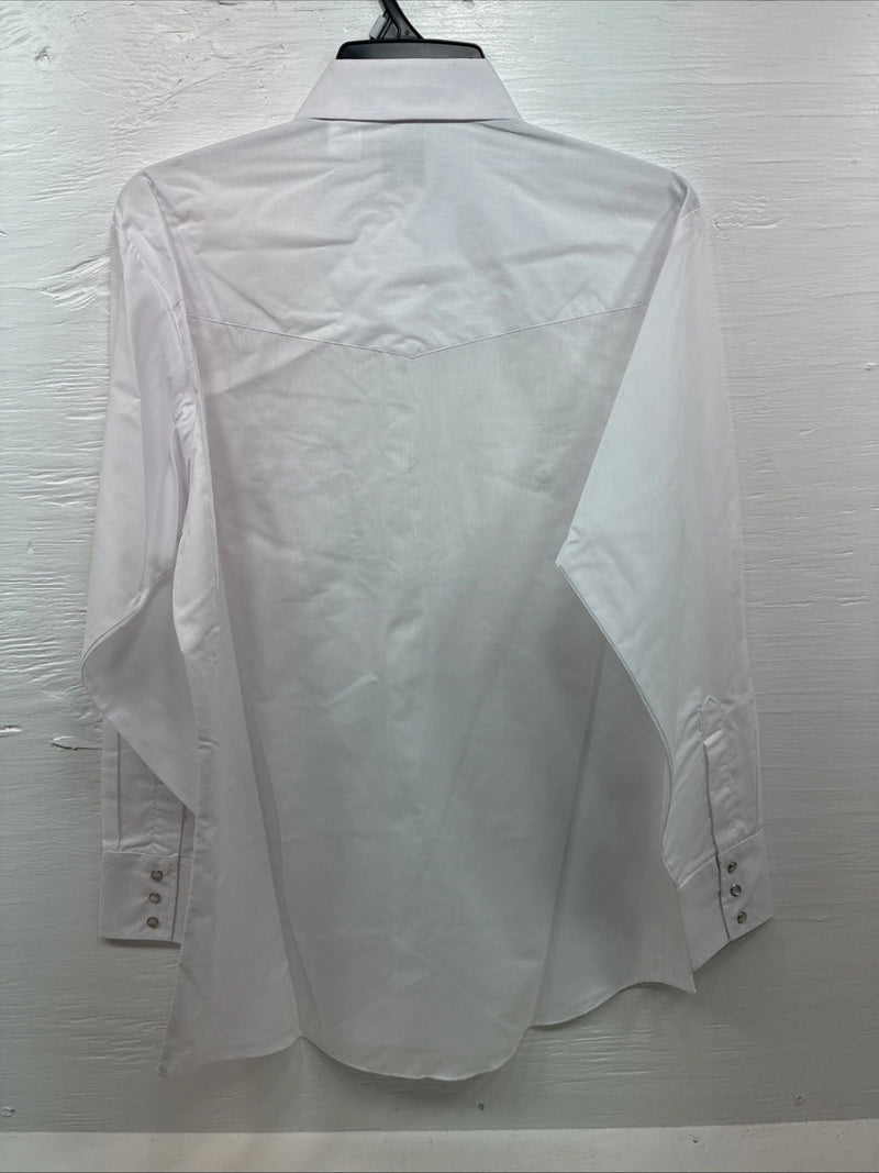 New Men’s ELY Cattleman Western White Long Sleeve Pearl Snap 16 Large V-48