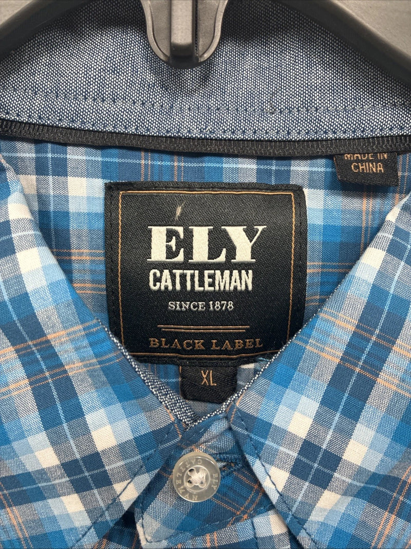 New Men’s ELY Cattleman Blue Yellow Plaid Long Sleeve Button Up XL R-53
