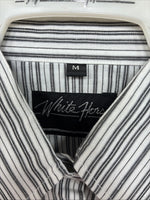 New Women’s White Horse Black White Stripe Long Sleeve Pearl Snap Medium LL-80