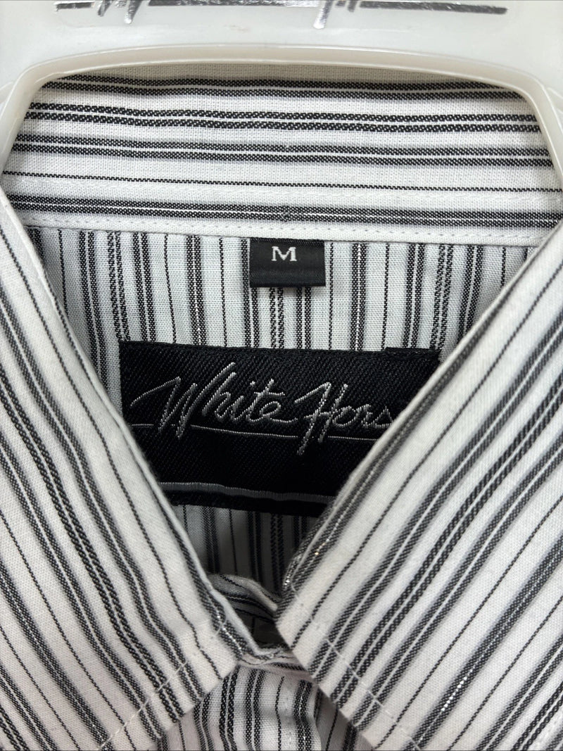 New Women’s White Horse Black White Stripe Long Sleeve Pearl Snap Medium LL-80