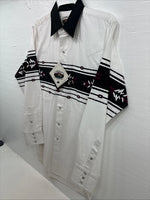 New Men’s Cumberland White Black Purple Long Sleeve Pearl Snap Medium K-26