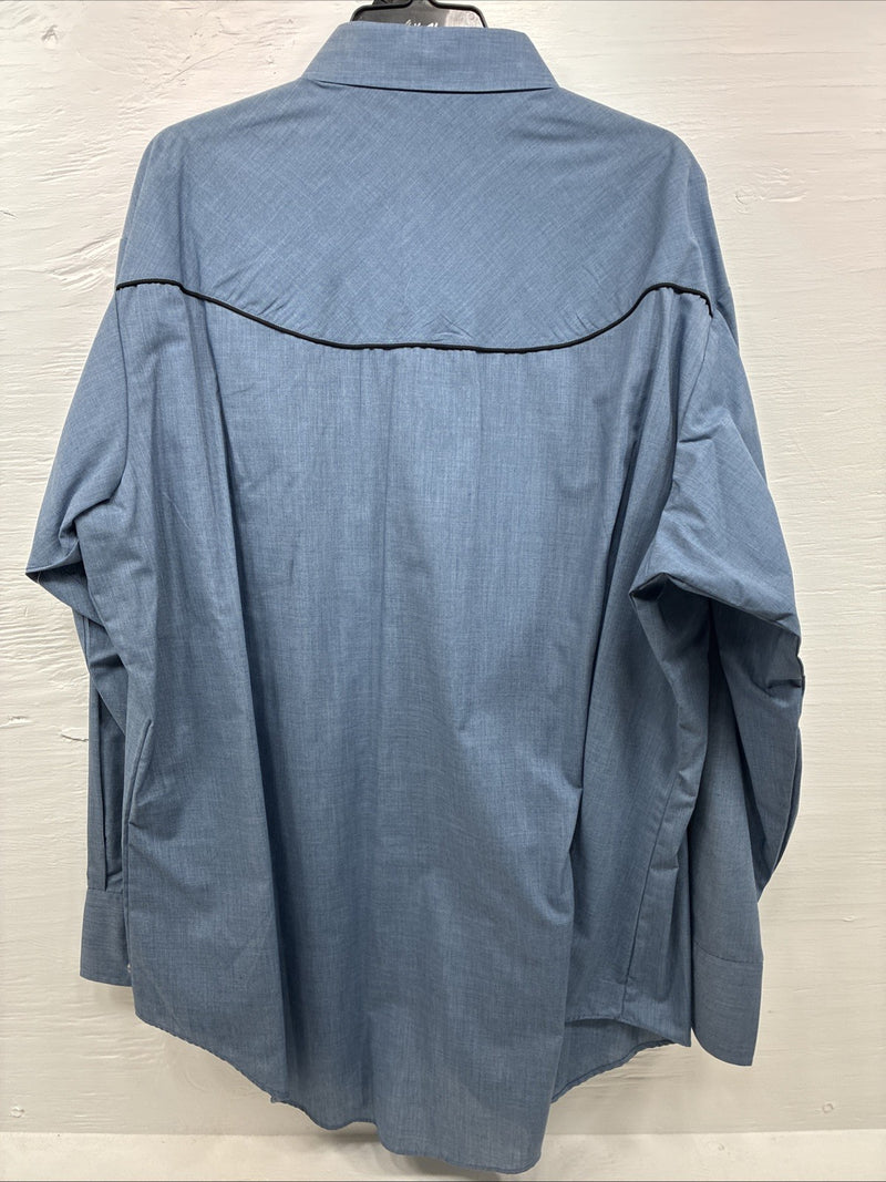 New Men’s ELY Cattleman Blue Eagle Design Long Sleeve Pearl Snap 2XL H-54
