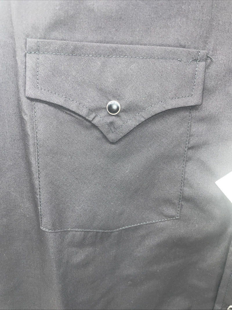 New Men’s ELY Cattleman Black Long Sleeve Pearl Snap 15.5 X 33 Medium B-112
