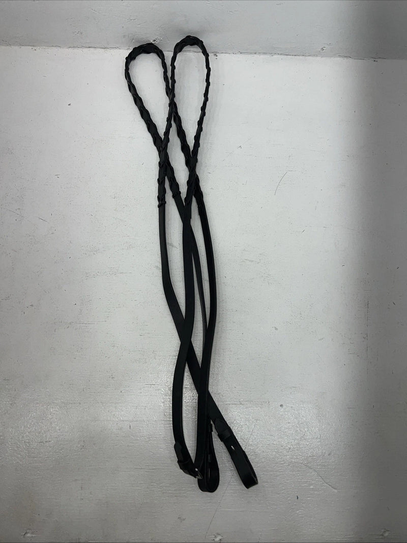New Silver Fox Black Genuine Leather Braided 60” English Reins #20-8578-2 Y-21