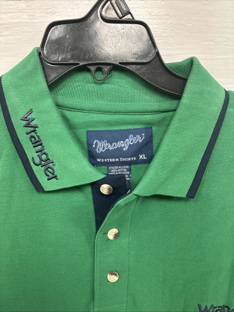 New Men’s Wrangler Green Black Short Sleeve Polo Shirt XL T-22