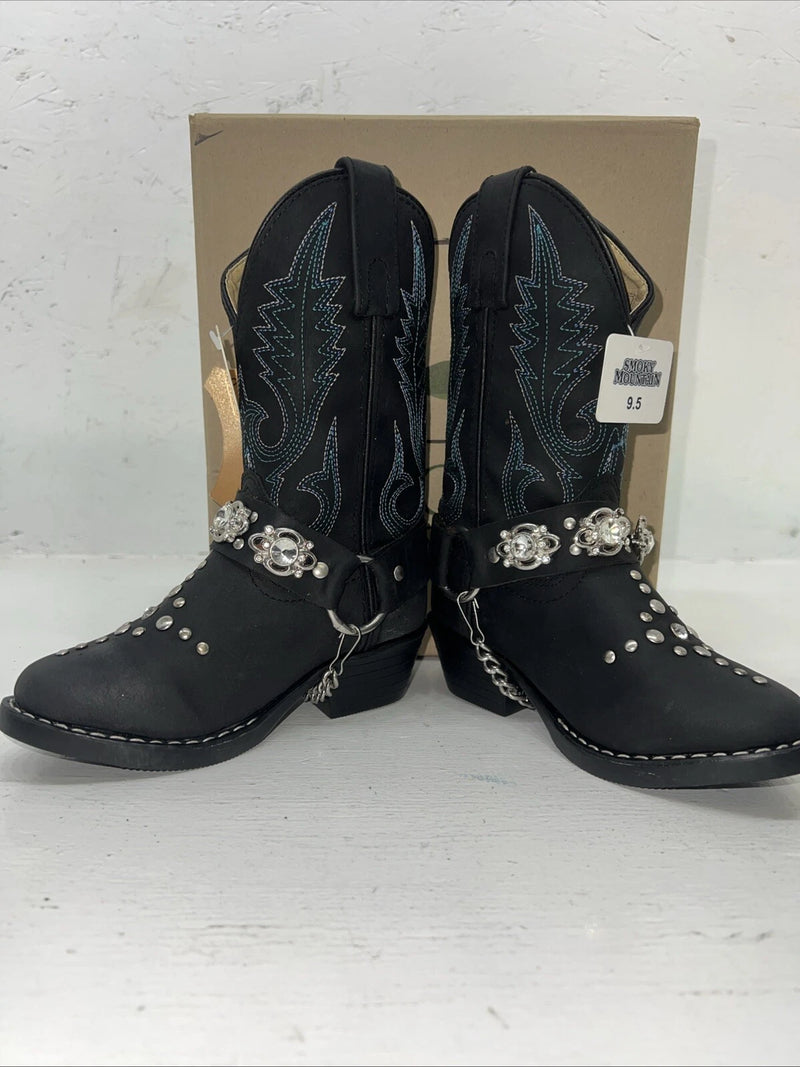 New Children’s Black Smokey Mountain Cowboy Boots. 3283c 9.5 9 1/2 R. 24-22