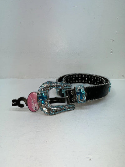 New Black Genuine Leather Blazin Roxx Blue Bling Cross S Belt #N3520401 Z-54