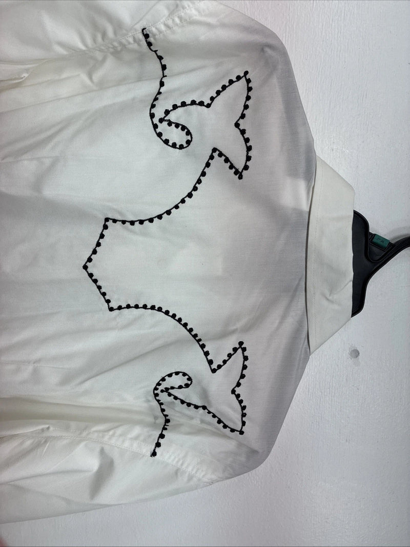 New Women’s White Horse Cream Designed Long Sleeve Pearl Snap XL DD-109