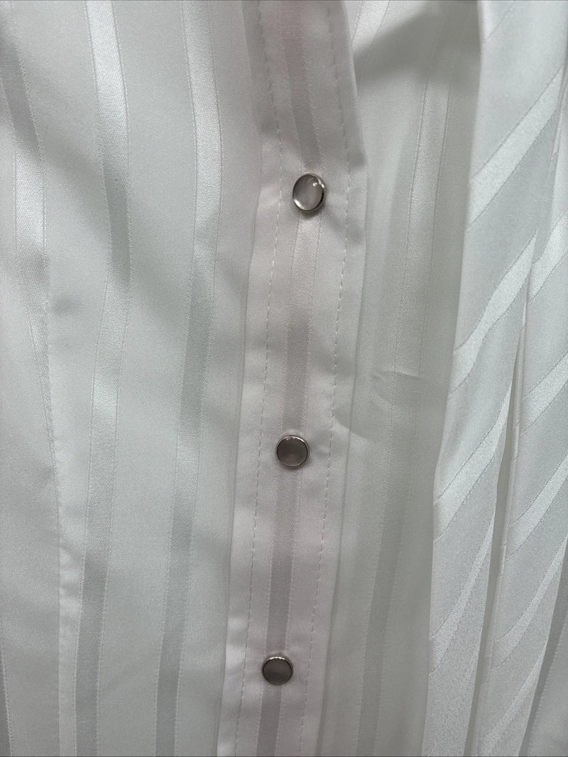 New Women’s H Bar C White Stripe Long Sleeve Pearl Snap Size 34 KK-105