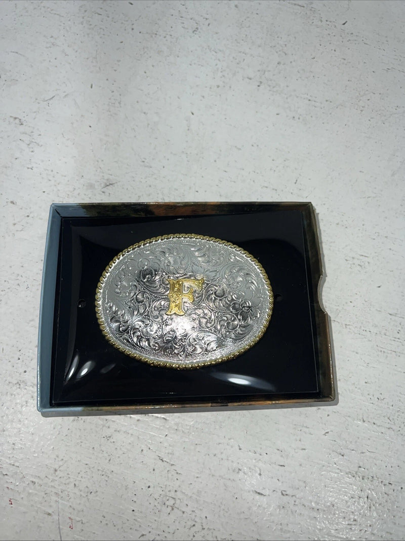 New Women’s Nocona Gold Silver “F” Belt Buckle. 37572-F A-116