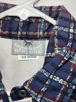 New Women’s Cowboy Threads White Navy Plaid Long Sleeve Button Up Shirt M 3B-75