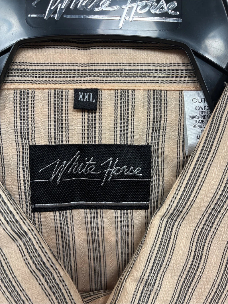 New Men’s White Horse Gold Black Stripe Long Sleeve Pearl Snap 2XL H-30