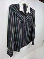 New Women’s H Bar C Black Stripe Long Sleeve Pearl Snap Size 38 TT-71