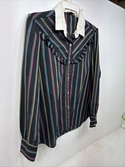 New Women’s H Bar C Black Stripe Long Sleeve Pearl Snap Size 38 TT-71