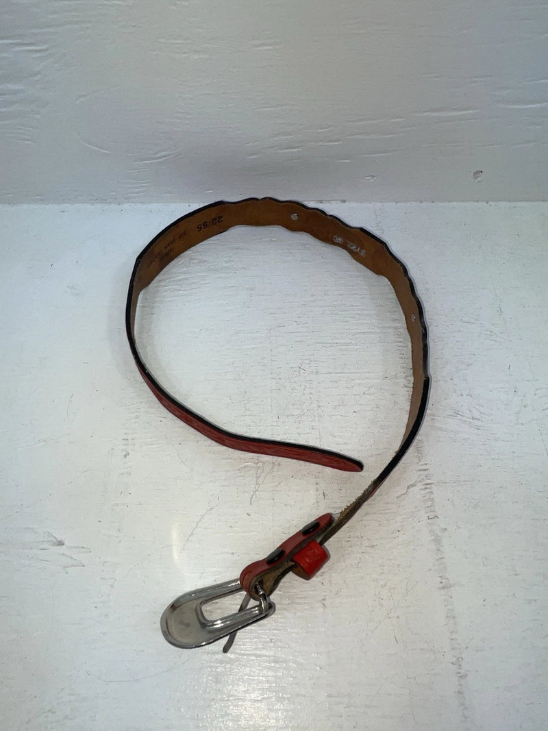 New Red Genuine Leather Tooled And Silver Pendent 22” Belt #5722 NN-14