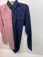 New Men’s Cowboy threads Pink Blue Long sleeve button up Small B-68