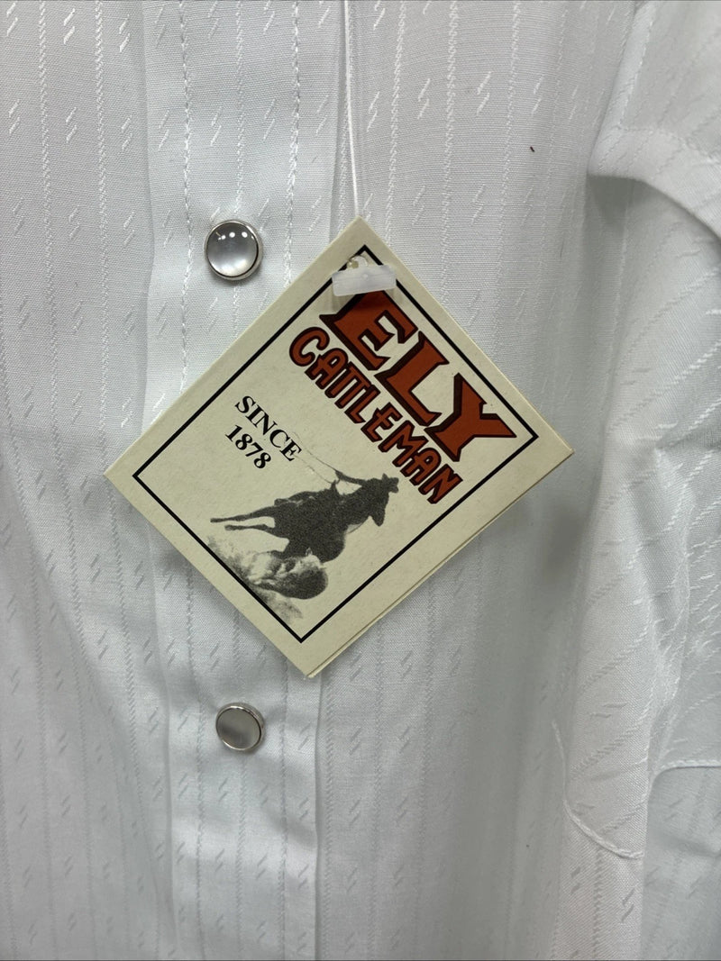 New Men’s ELY Cattleman White Short Sleeve Stripe Pearl Snap 20.5 4XL H-61