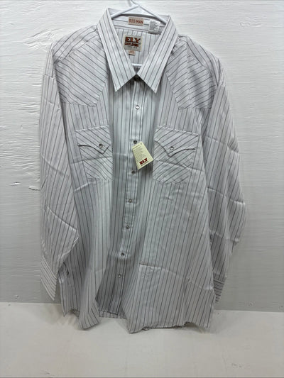 New Men’s ELY Cattleman White Stripe Long Sleeve Pearl Snap 18.5 X 35 2XL F-61
