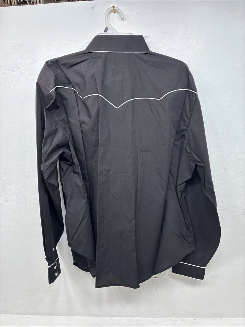 New Women’s White Horse Black Design Long Sleeve Pearl Snap XL II-25