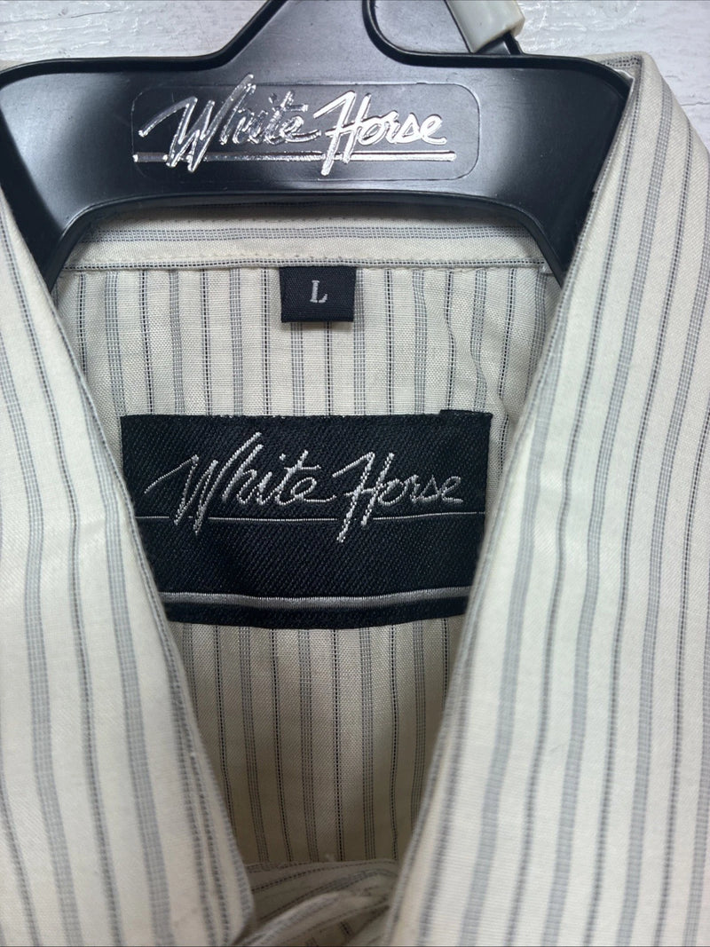 New Kids White Horse Yellow Stripe Long Sleeve Pearl Snap Large DD-55
