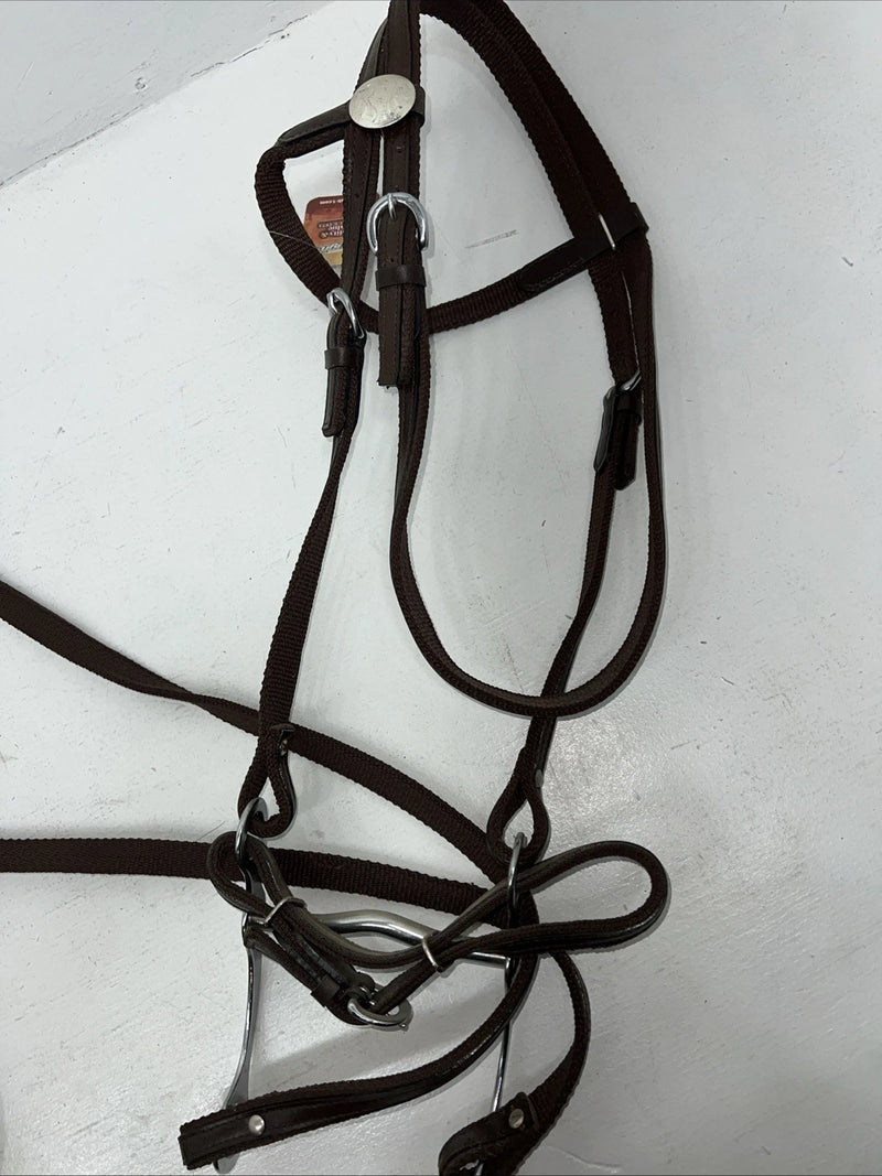 New Tough 1 Brown Nylon Browband Headstall With Bit Split Reins #42-7499 W-33