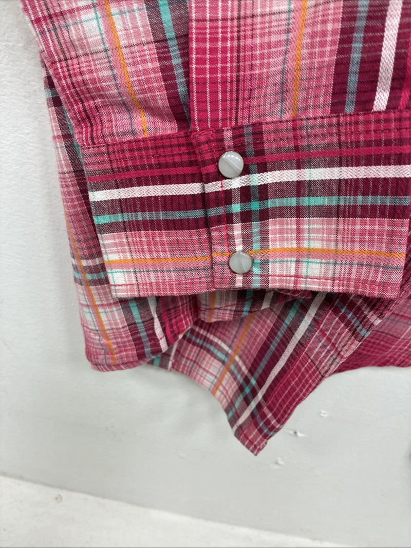 New Women’s Cumberland Pink Plaid Long Sleeve Pearl Snap Large GG-28