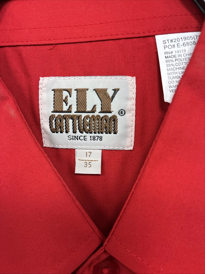New Men’s ELY Cattleman Red Simple Long Sleeve Pearl Snap 17 XL O-70