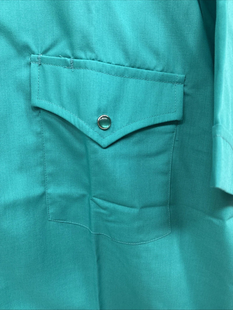 New Men’s ELY Cattleman Teal Short Sleeve Pearl Snap 15.5 Medium CC-14