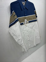 New Mens White Blue ELY Cattleman Long Sleeve Pearl Snap Shirt. XL S-30