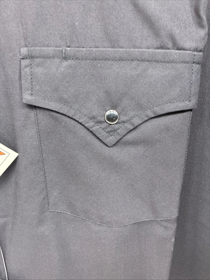 New Men’s ELY Cattleman Black Short Sleeve Pearl Snap 18.5 2XL F-76