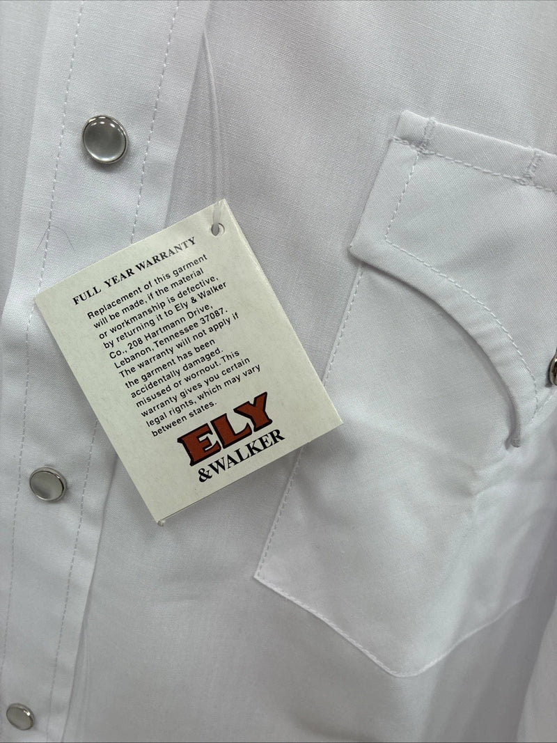 New Men’s ELY Cattleman White Long Sleeve Pearl Snap 17.5 X 35 XL CC-10