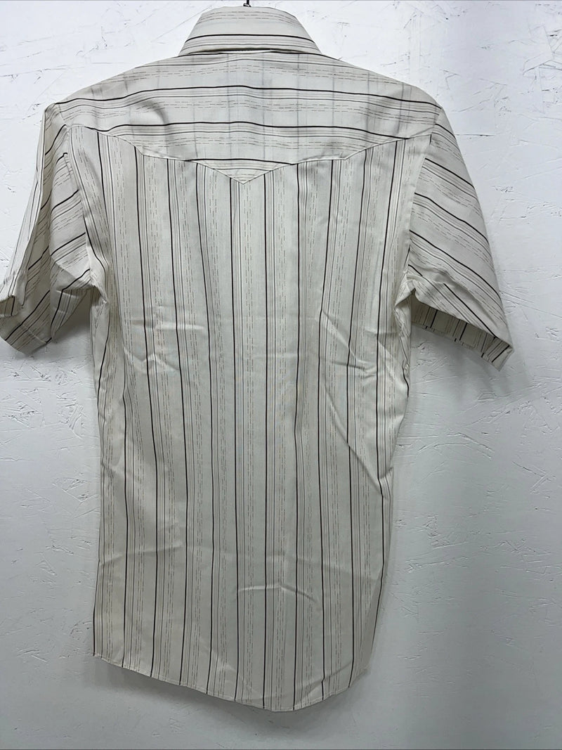 New men’s Panhandle slim white Stripped Pearl Snap Short Sleeve 14.5 Small A-179