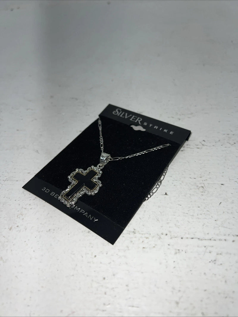 New Women’s Silver Strike Black 3D Cross Necklace N140 A-69