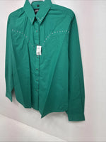New Women’s White Horse Green Gem Long Sleeve Pearl Snap Large II-74