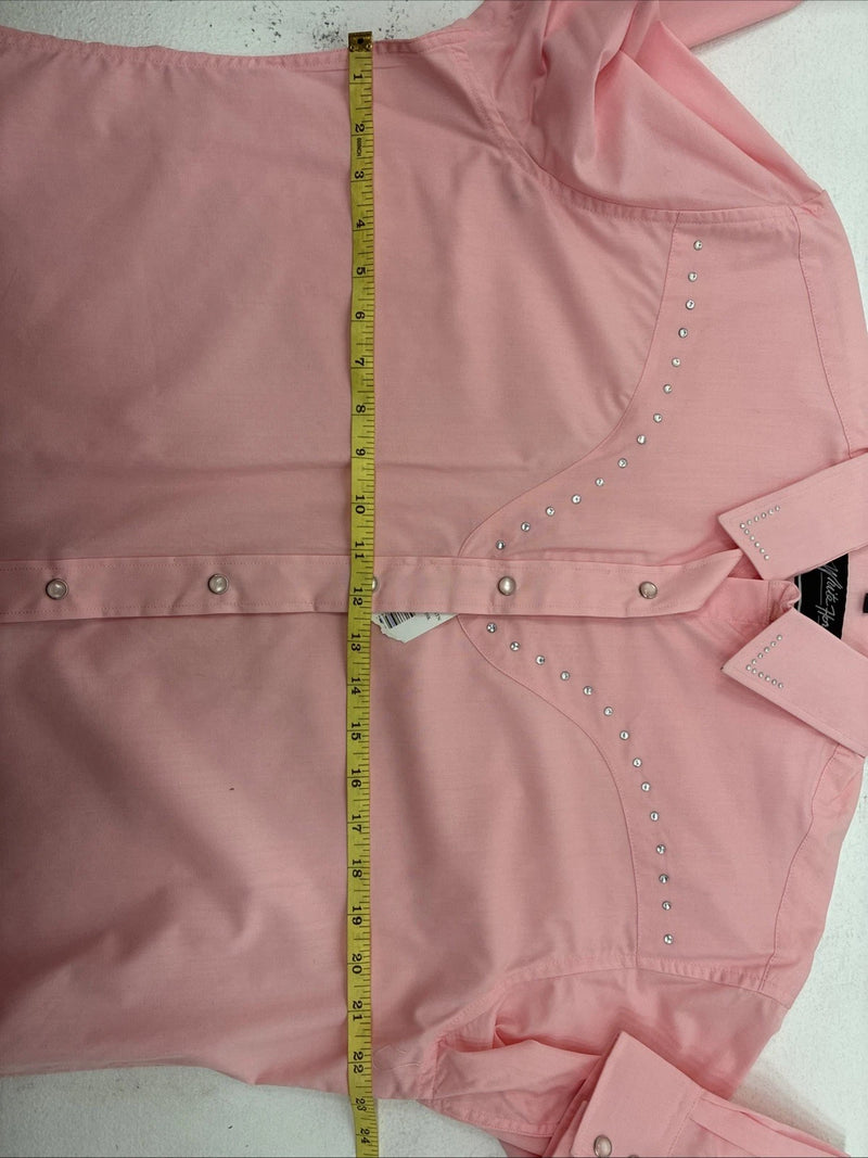 New Women’s White Horse Pink Gem Long Sleeve Pearl Snap Medium II-76