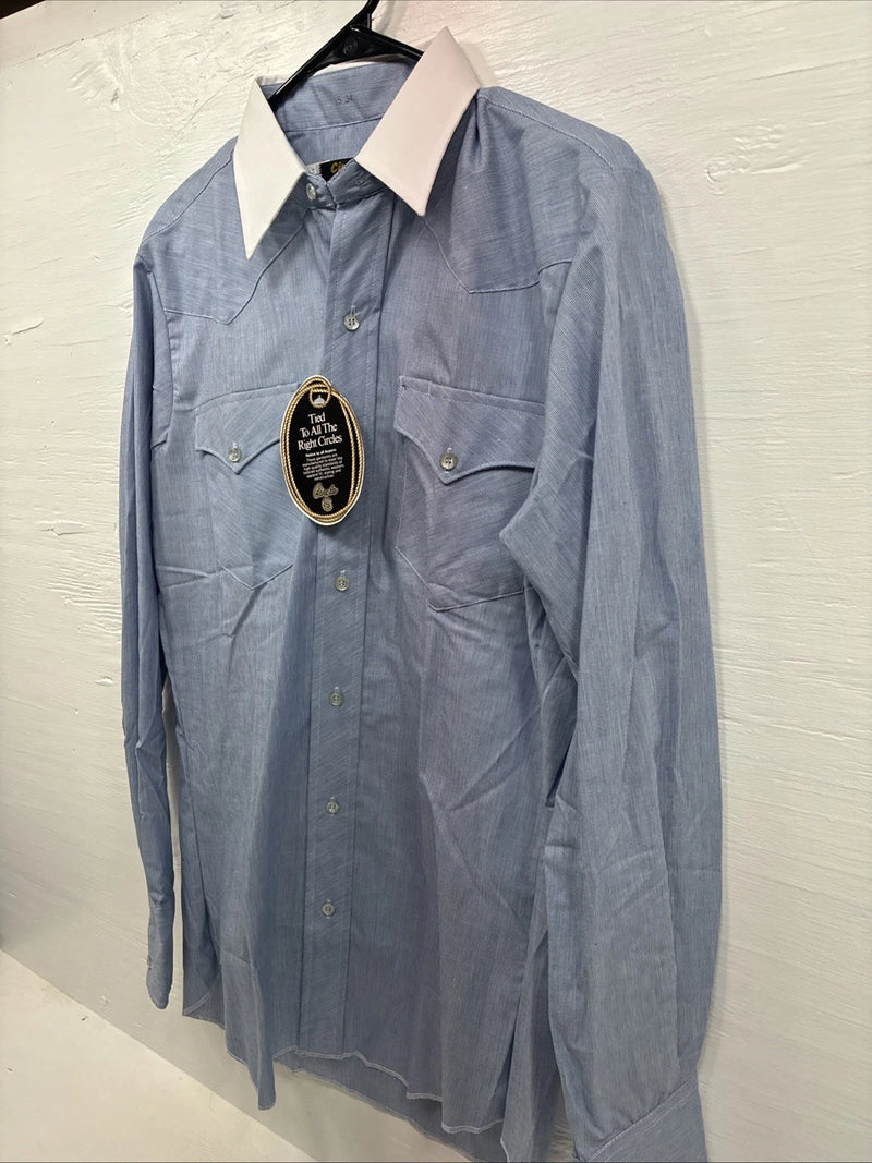 New Men’s Circle A Blue White Long Sleeve Button Up 15 X 34 Medium T-69