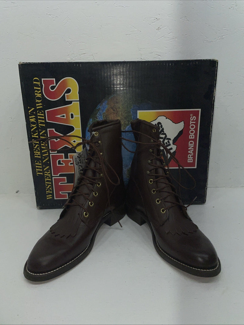 New Men’s Brown Lace Up Texas Brand Cowboy Boots. 8721 8 D. 1-127