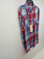 New Women’s Cumberland Red Blue Plaid Short Sleeve Button Up Medium GG-4