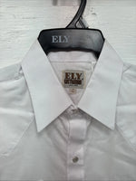 New Men’s ELY Cattleman Western White Long Sleeve Pearl Snap 16 Large V-48