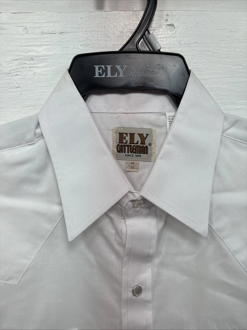 New Men’s ELY Cattleman Western White Long Sleeve Pearl Snap 16 Large V-48