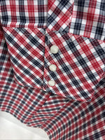 New Men’s White Horse Red Plaid Long Sleeve Pearl Snap XL J-25