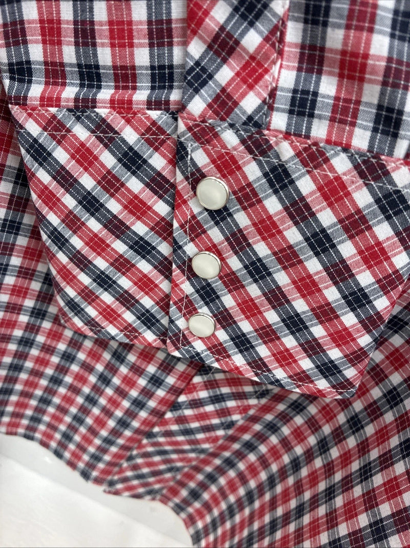 New Men’s White Horse Red Plaid Long Sleeve Pearl Snap XL J-25