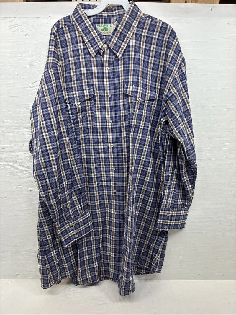 New Men’s Mesquite Blue Flannel Long Sleeve Pearl Snap 20 X 36 4XL  H-62