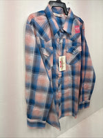 New Women’s Cumberland Pink Blue Plaid Long Sleeve Pearl Snap 2XL GG-80