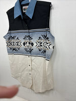 New Women’s Cumberland Blue Design Sleeveless Pearl Snap Large TT-14