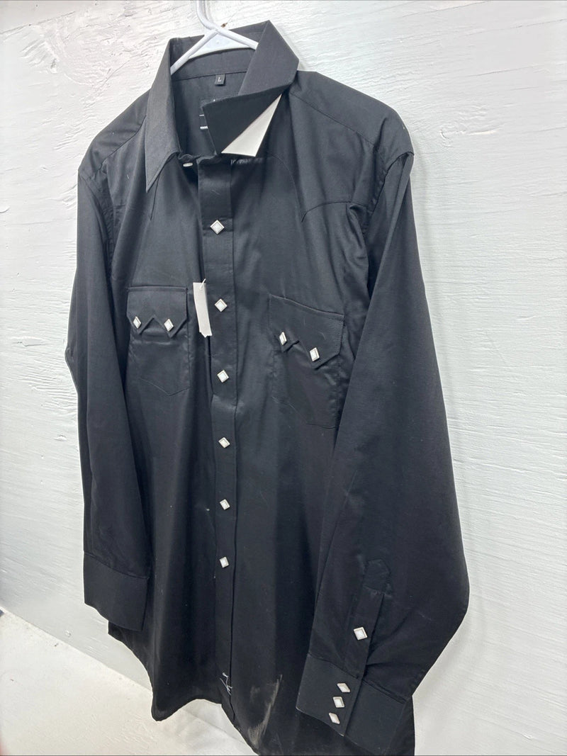New Men’s White Horse Black Long Sleeve Pearl Snap Large AA-59