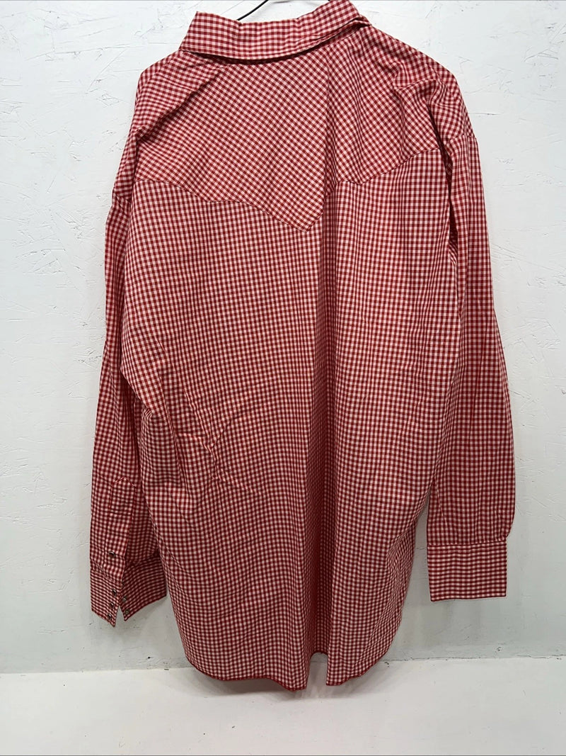 New Men’s Red Plaid Petal Snap Permanent-press Long Sleeve Shirt. 20x35 3XL G-73