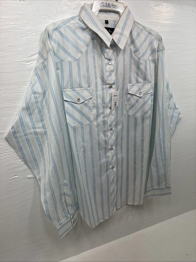 New Men’s White Horse White Blue Stripe Long Sleeve Button Up 2XL H-73