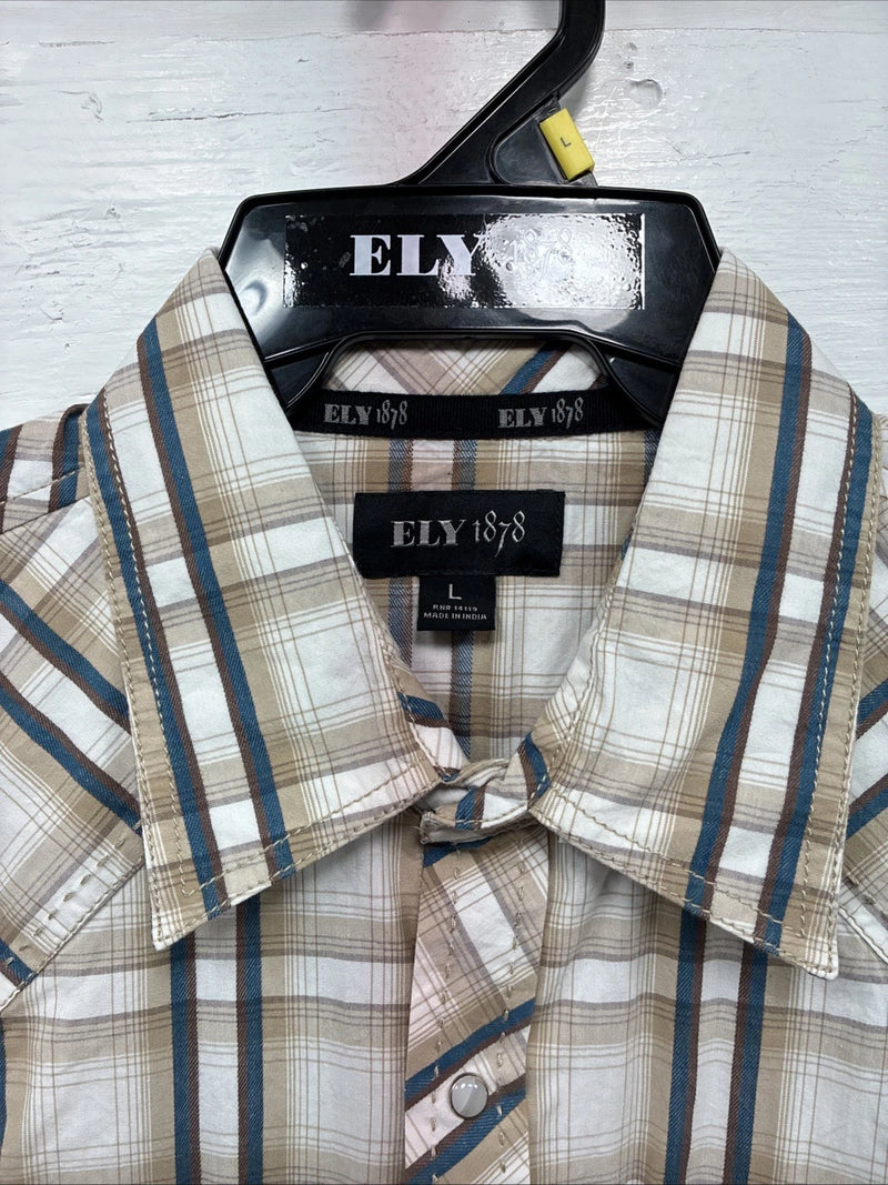 New Men’s ELY 1878 Multicolor Plaid Long Sleeve Pearl Snap Large Q-42